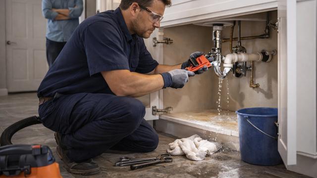 Expert plumber repairing a leaking water pipe in Spokane WA