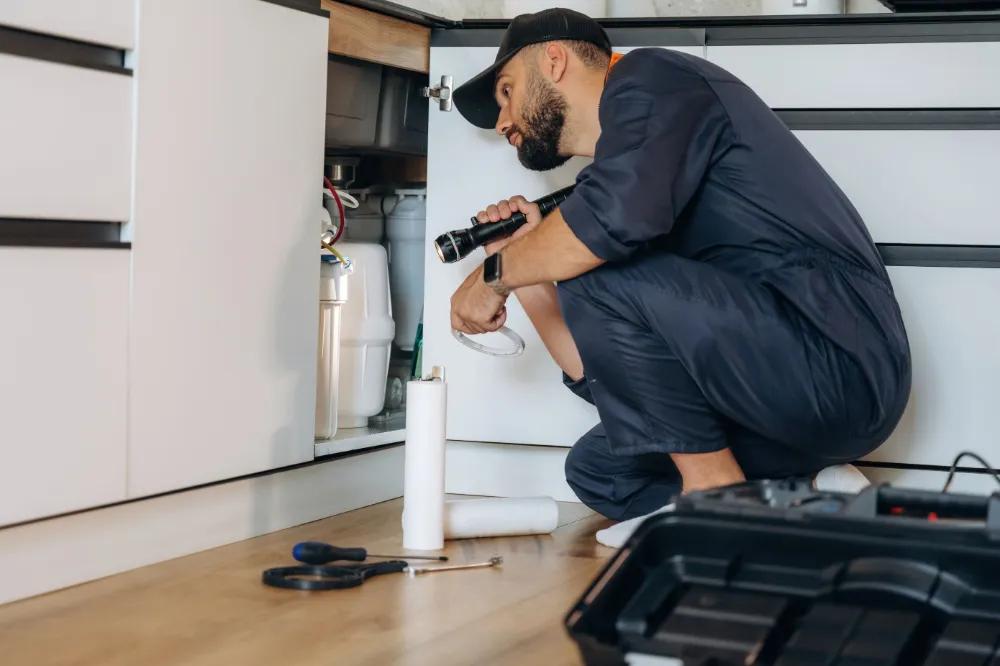 Plumber performing a plumbing inspection for leak repair in Spokane WA